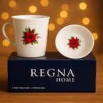 Regna Home 2 Parça Yılbaşı Temalı Porselen Kupa (300 Cc) & Kase Takımı Hediyelik Kutu | 5 Farklı Desen Seçeneği - NOEL YILDIZI ÇİÇEĞİ