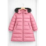 REGOS Kız Çocuk Pembe Uzun Şişme Mont Kürk Detaylı Kapüşonlu Kışlık