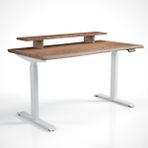 Regula Desk Solid N - Elektrikli Yüksekliği Ayarlanabilir Natürel Kenar Masif Ceviz Çalışma Masası - Beyaz Ayak, Ceviz Masif Tabla - Raflı, 160X80 cm - Beyaz - Ceviz