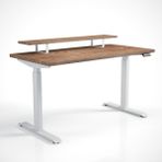 Regula Desk Solid S - Elektrikli Yüksekliği Ayarlanabilir Düz Kenar Masif Ceviz Çalışma Masası - Beyaz Ayak, Ceviz Masif Tabla - Raflı, 200X80 cm - Beyaz - Ceviz