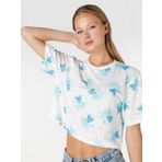 Regular Fit Baskılı Crop Beyaz Kadın Kısa Kol Tişört