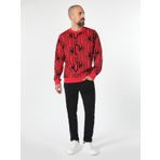 Regular Fit Desenli Erkek Kırmızı Sweatshirt