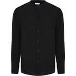 Regular Fıt Hakim Yaka Uzun Kollu Keten Gömlek - Siyah - 3XL