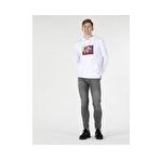 Regular Fit Kapüşonlu Baskılı Beyaz Erkek Sweatshirt