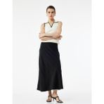 Regular Fit Midi Boy Saten Kloş Etek - Siyah - 38
