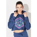 Regular Fit Normal Kesim Kapüşonlu Şardonlu Crop Mavi Sweatshirt