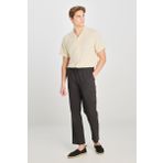 Regular Fit Normal Kesim Lastik Bel Detaylı Keten Karışımlı Antrasit Pantolon