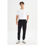 Regular Fit Normal Kesim Ribanalı Paça Siyah Sweatpant Eşofman Altı