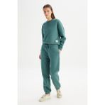 Regular Fit Normal kesim Ribanalı Paça Yeşil Jogger Sweatpant