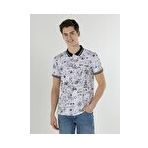 Regular Fit Polo Yaka Baskılı Erkek Beyaz Kısa Kol Tişört