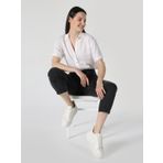 Regular Fit Shirt Neck Beyaz Kadın Kısa Kol Gömlek