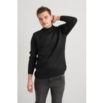 Regular Fit Yarım Balıkçı Nokta Desenli Akrilik Viskon Karışımlı Erkek Triko Kazak SİYAH XXL
