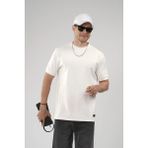 Regular Kalıp Çımalı Kol Manşetli Düz Basic Tişört - Ekru - 2XL