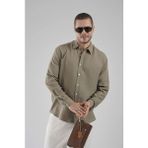 Regular Kalıp Müslin Kumaş %100 Pamuklu Erkek Düz Renk Gömlek - Haki - 2XL
