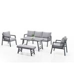 Rehome Alanya Plus Alüminyum Bahçe Oturma Grubu 3’lü – 1 Üçlü Koltuk (180×80 cm) + 2 Tekli Koltuk (65×80 cm) + Sehpa (120×70 cm) | Su İtici Minderli, UV & Pas Dayanımlı, Kolay Temizlik
