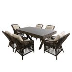 Rehome Bossa | Rattan Bahçe Masa Takımı | 100x180 6 Kişilik Bahçe Mobilyası Siyah
