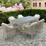 Rehome Spark | Rehome 100 x 200 Rattan Bahçe Masa Takımı | 316 - 100x200 - Gri - Beyaz