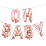REIANS 16 inç Oh bebek folyo harfler balonlar afiş asılı parti kiti bebek duş cinsiyet ortaya parti dekorasyon malzemeleri (Oh bebek gül altın)