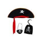 ReilaParty Kaptan Jack Sparrow Şapka - Kanca - Göz Maskesi 3lü Çocuk Korsan Kostüm Aksesuar Seti