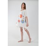 REİNA TEKS Beachwear Plaj Elbisesi Bisiklet Yaka Karışık Mercan Desenli Pamuklu Viscon Plaj Giyim 1adet Pareo