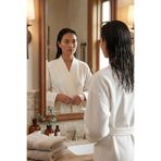 REİNA TEKS Premium Bambu Unisex Bornoz - Pike Dokuma Lüks Beyaz Bornoz 1 Adet