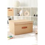 Rek Home Jüt kapaklı dolap ıçi çamaşır oyuncak düzenleyici katlanır saklama kutusu hurç 48x40x30 - Bej