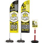 ReklamEdiyoruz Emlak Kiralık Satılık Real Estatetemalı 2 Adet Yelken Bayrak Ve 1 Bariyer Duba Takımı