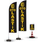 ReklamEdiyoruz Oto Lastik Temalı 2 Adet Yelken Bayrak - 1 Adet Reklam Duba Paketi