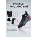 rekorsport Çocuk ve Yetişkin Profesyonel Siyah Krampon Futbol Seti 4'lü (28-47 Numara) - Krampon, Tekmelik, Konç, Çanta Maç Kombini