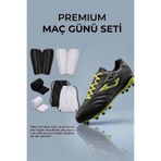 rekorsport Krampon Futbol Seti -Siyah-Sarı Krampon Karma Renkli Yardımcı Ekipman Tekmelik,Konç, Çanta 4'lü Set