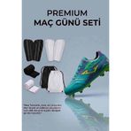 rekorsport Krampon Futbol Seti -Turkuaz Krampon Karma Renkli Yardımcı Ekipman Tekmelik,Konç, Çanta 4'lü Set