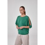 Relactive Kadın Açık Yaka Yırtmaç Kollu Bluz T-Shirt - Benetton Yeşili