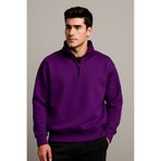 Relax family xf Erkek Dik Yaka Yarım Fermuarlı Sweatshirt 3 İplik Kalın Rahat Kesim Sweatshirt