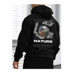 Relax family xf Erkek Kışlık Kapüşonlu Sweatshirt Black Rosses Baskılı
