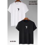 Relax family xf Erkek Oversize Bol Kesim Siyah Beyaz T-shirt Bisiklet Yaka Pamuklu Yazlık Basic