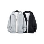 Relax family xf Erkek Siyah Gri Kapişonlu Fermuarlı Sweatshirt 2 li Set