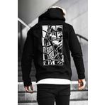Relax Family xf Şardonlu Kumaş Skull Sırt Baskı Siyah Kapüşonlu Erkek Sweatshirt
