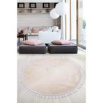 Relax Krem Yuvarlak 100X100 Cm Ponpon Sacakli Kaymaz Tabanli Makinede Yikanabilir Banyo Paspasi