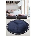 Relax Lacivert Yuvarlak 100X100 Cm Ponpon Sacakli Kaymaz Tabanli Makinede Yikanabilir Banyo Paspasi