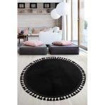 Relax Siyah Yuvarlak 100X100 Cm Ponpon Sacakli Kaymaz Tabanli Makinede Yikanabilir Banyo Paspasi