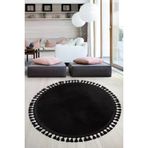 Relax Siyah Yuvarlak 150X150 Cm Ponpon Sacakli Kaymaz Tabanli Makinede Yikanabilir Banyo Paspasi