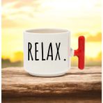 Relax Tasarımlı Kırmızı T Kulplu Seramik Baskılı Kupa Bardak 250 ml - 010 - Beyaz