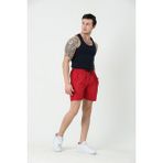 Relax Time Erkek Deniz Şortu Garnili Fermuarlı Yan Cepler - Kırmızı - 5XL