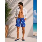 Relax Time Erkek Deniz Şortu Mikro Kumaş Dijital Baskı – Hızlı Kuruyan, Su Itici, Fermuarlı Cepli - 5XL - Açık Mavi - Ekru