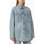 Relaxed Fit Kadın Denim Gömlek, Kumaş ve Vintage Yıkama - Açık Mavi