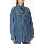 Relaxed Fit Kadın Denim Gömlek, Kumaş ve Vintage Yıkama - XS - Mavi