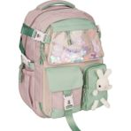 Relaxion 1460 Gül Kurusu Yeşil İthal Kore Tarzı Unisex Çocuk İlkokul Sırt Çantası - Pembe - Yeşil