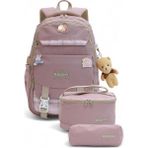 Relaxion 2144-1396 Kore Tarzı Unisex Çocuk Üçlü Set Ilkokul Sırt Çantası - NKT02144-GÜLKURUSU-TEKEBAT - Gül Kurusu