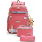Relaxion 2144-1396 Kore Tarzı Unisex Çocuk Üçlü Set Ilkokul Sırt Çantası - NKT02144-PEMBE-TEKEBAT