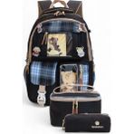 Relaxion 2203-1395 Kore Tarzı Unisex Çocuk Üçlü Set Ilkokul Sırt Çantası - NKT02203-SIYAH-TEKEBAT